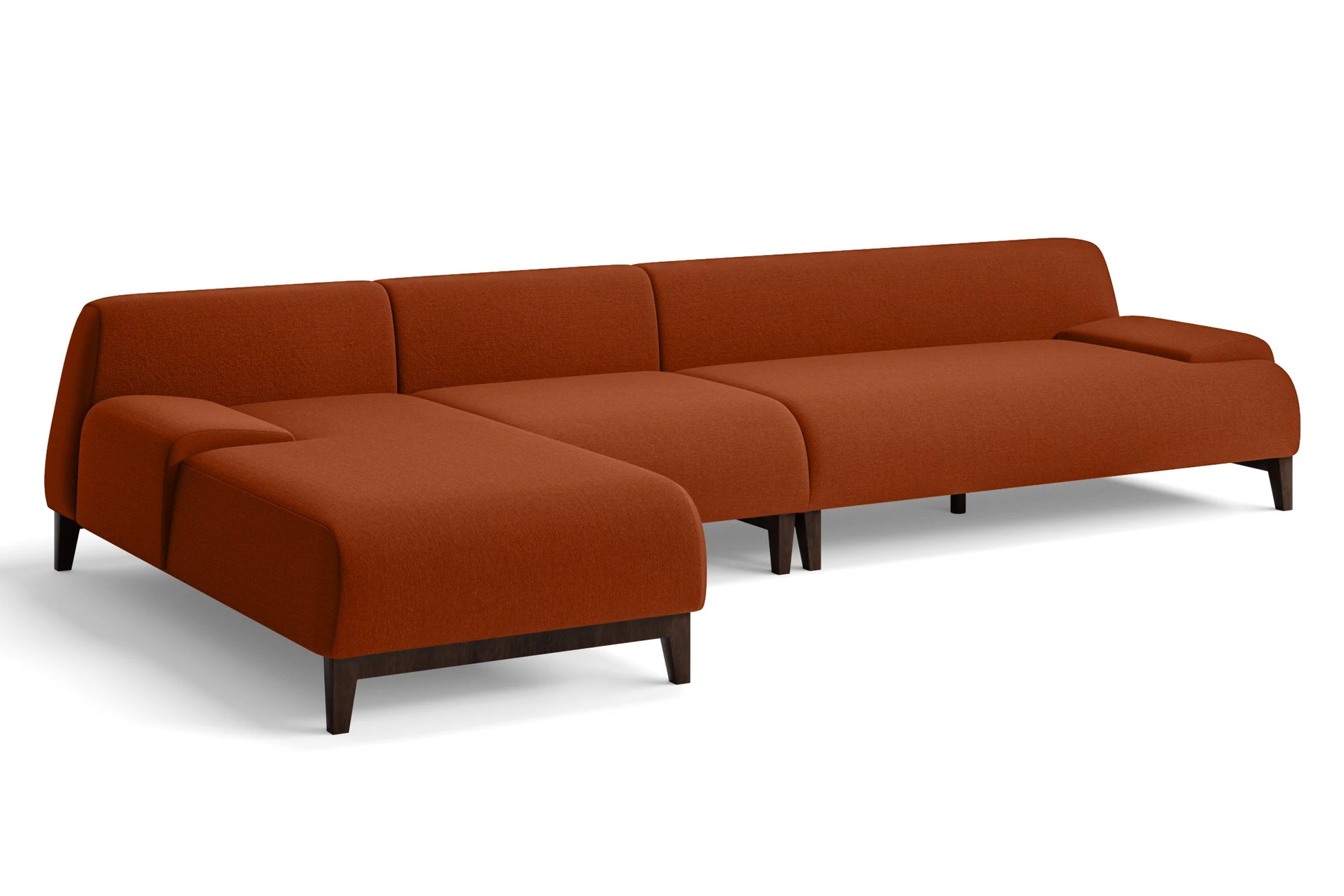 Pavia 4 Seater Left Hand Facing Chaise Lounge Corner Sofa Orange Linen Fabric