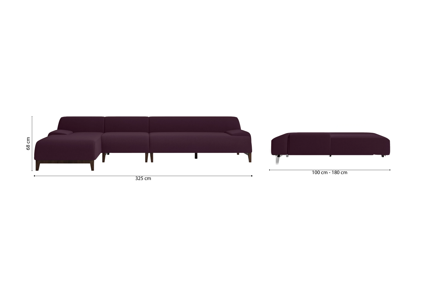 Pavia 4 Seater Left Hand Facing Chaise Lounge Corner Sofa Purple Linen Fabric