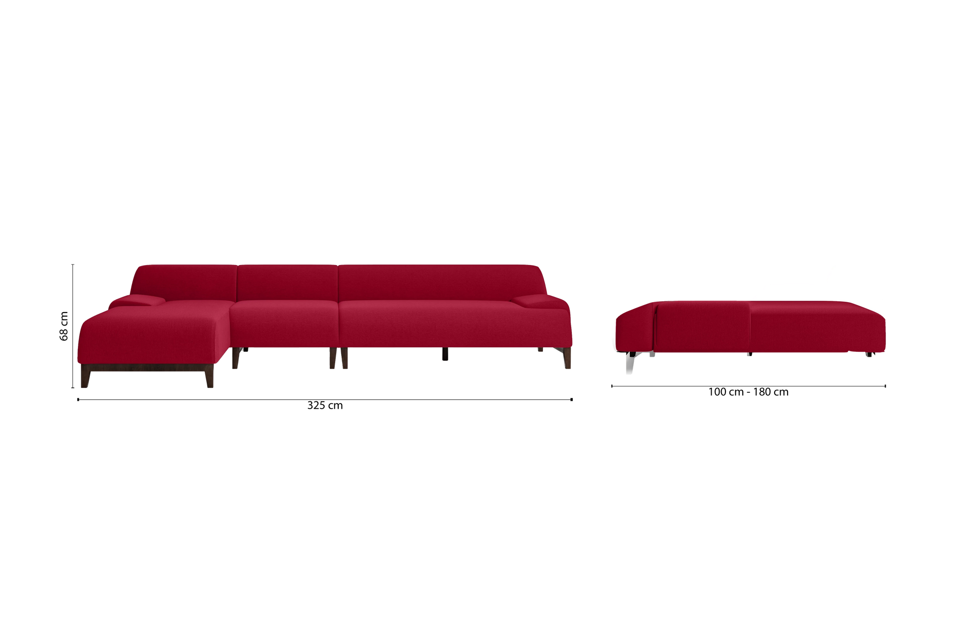 Pavia 4 Seater Left Hand Facing Chaise Lounge Corner Sofa Red Linen Fabric