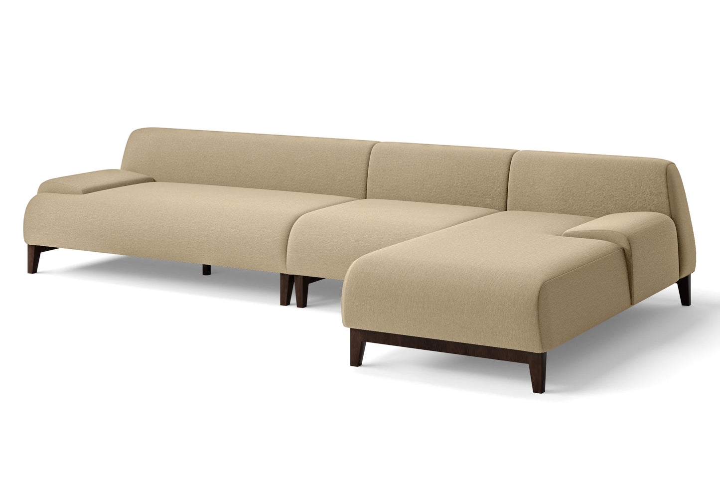 Pavia 4 Seater Right Hand Facing Chaise Lounge Corner Sofa Beige Linen Fabric