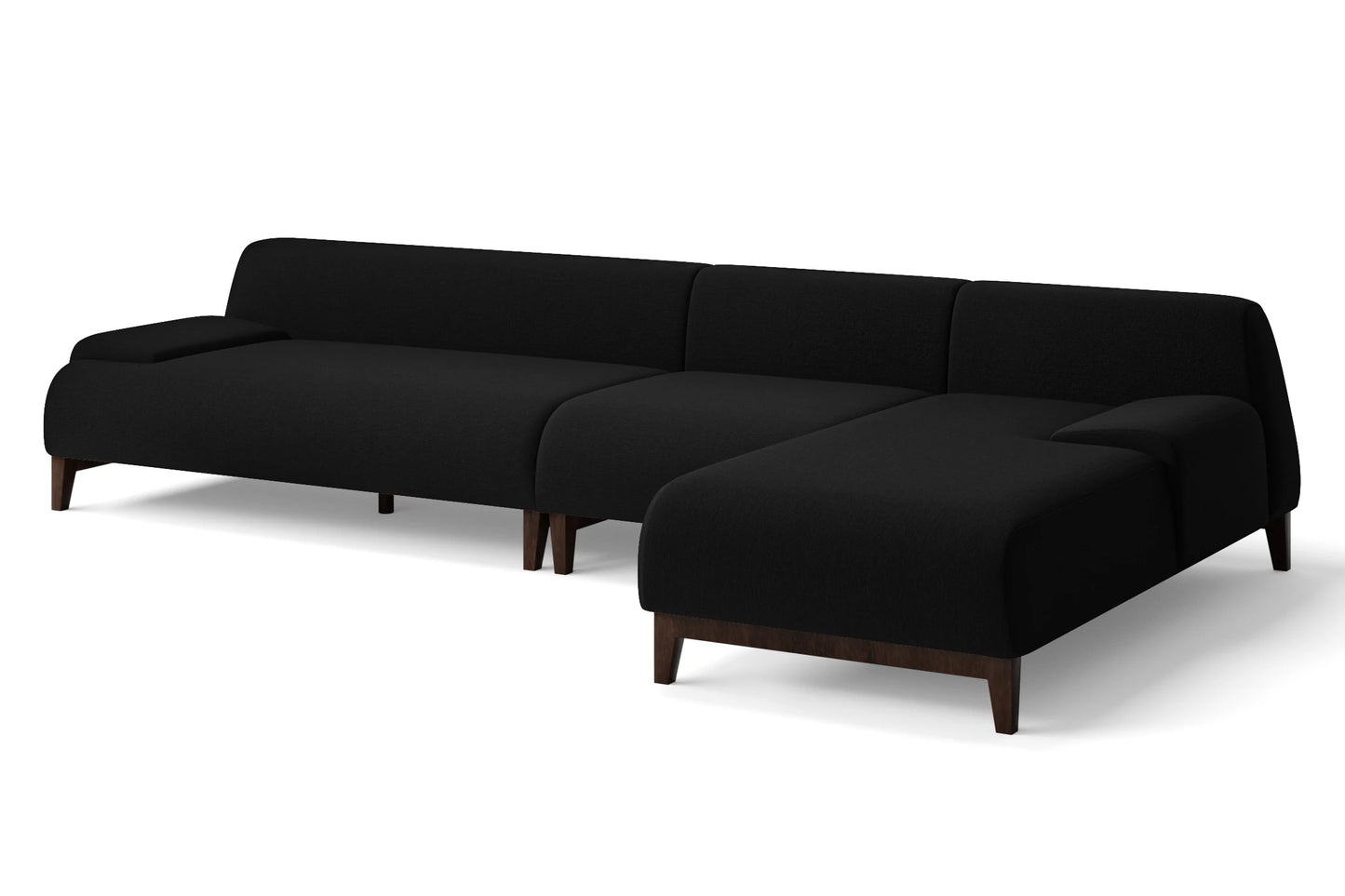 Pavia 4 Seater Right Hand Facing Chaise Lounge Corner Sofa Black Linen Fabric