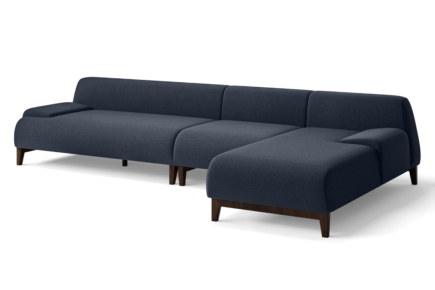 Pavia 4 Seater Right Hand Facing Chaise Lounge Corner Sofa Dark Blue Linen Fabric