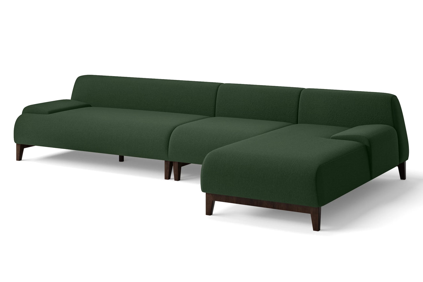 Pavia 4 Seater Right Hand Facing Chaise Lounge Corner Sofa Forest Green Linen Fabric