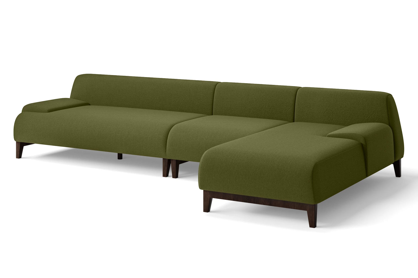 Pavia 4 Seater Right Hand Facing Chaise Lounge Corner Sofa Olive Linen Fabric