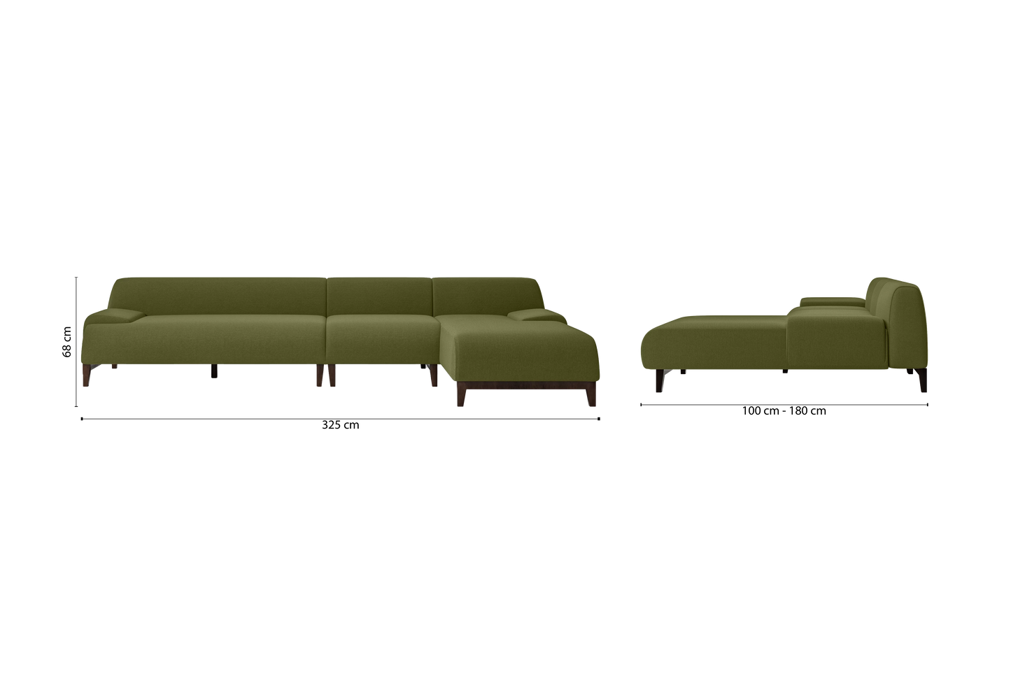 Pavia 4 Seater Right Hand Facing Chaise Lounge Corner Sofa Olive Linen Fabric