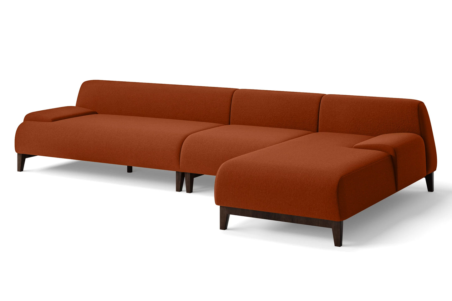 Pavia 4 Seater Right Hand Facing Chaise Lounge Corner Sofa Orange Linen Fabric