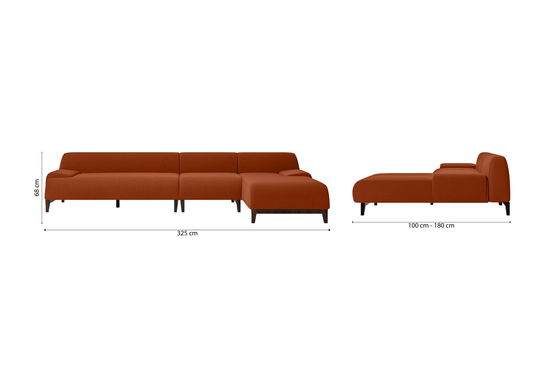 Pavia 4 Seater Right Hand Facing Chaise Lounge Corner Sofa Orange Linen Fabric