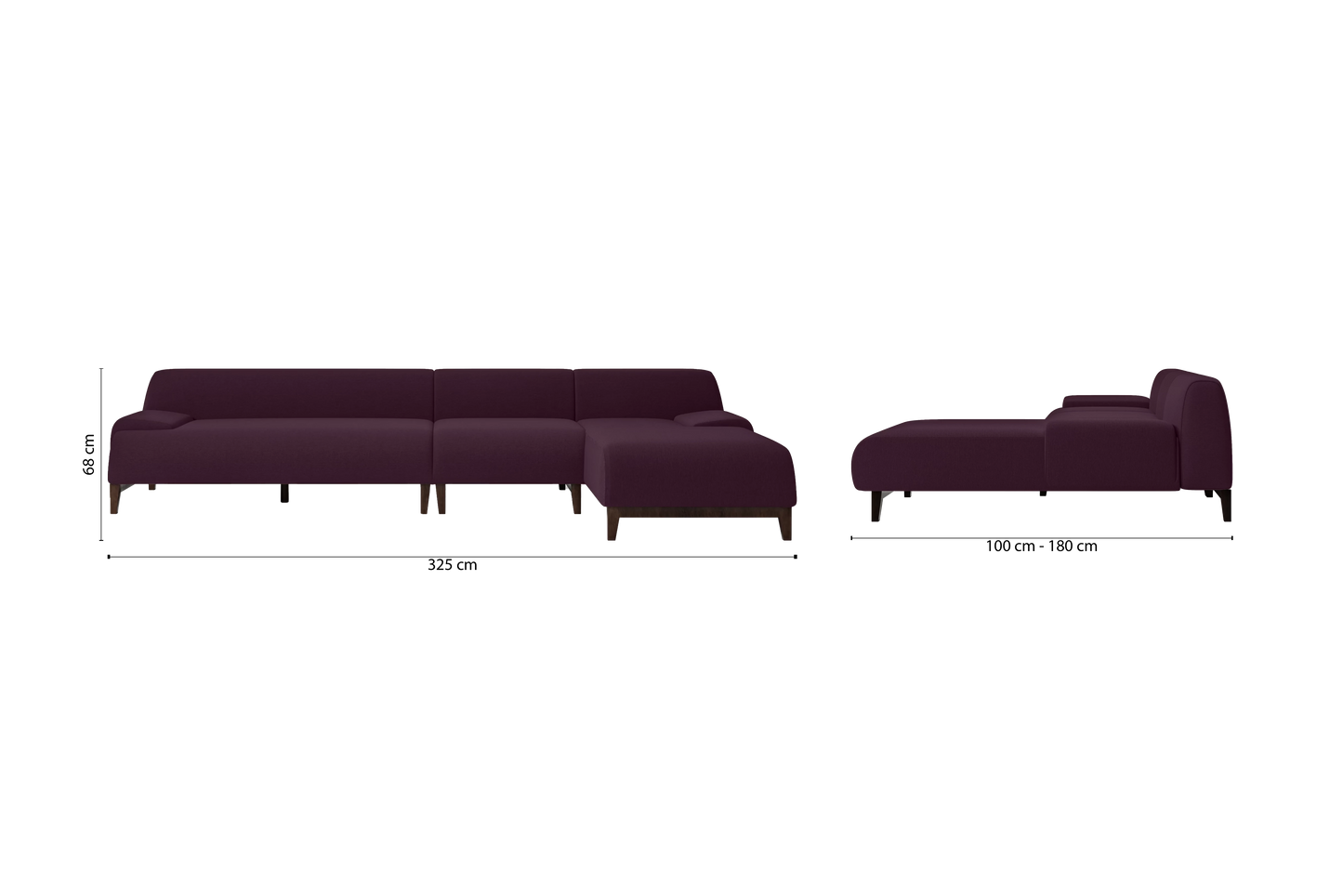 Pavia 4 Seater Right Hand Facing Chaise Lounge Corner Sofa Purple Linen Fabric