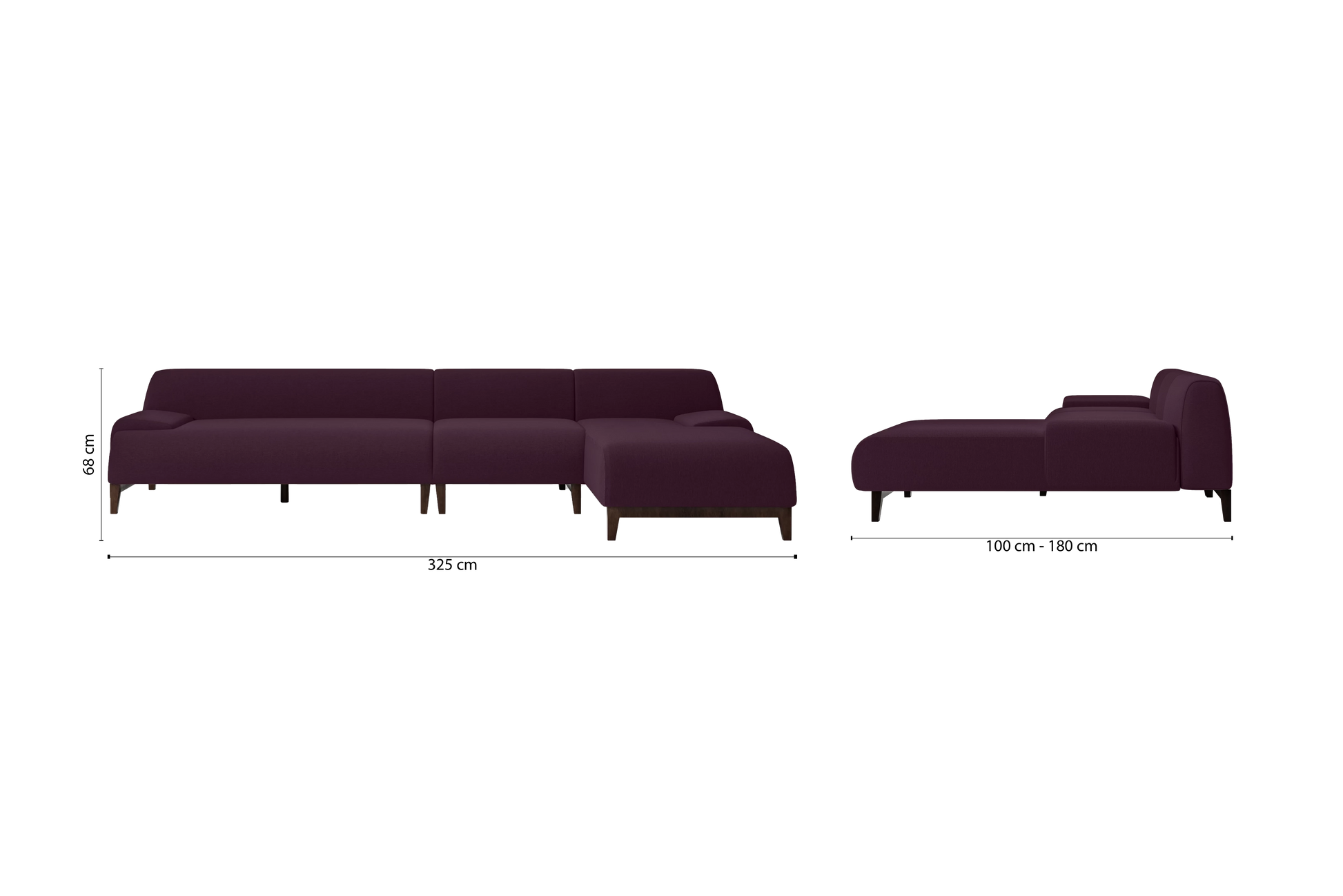 Pavia 4 Seater Right Hand Facing Chaise Lounge Corner Sofa Purple Linen Fabric