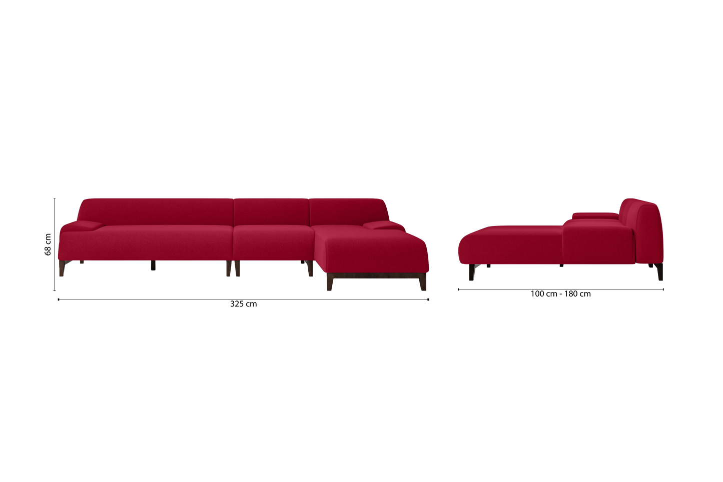 Pavia 4 Seater Right Hand Facing Chaise Lounge Corner Sofa Red Linen Fabric