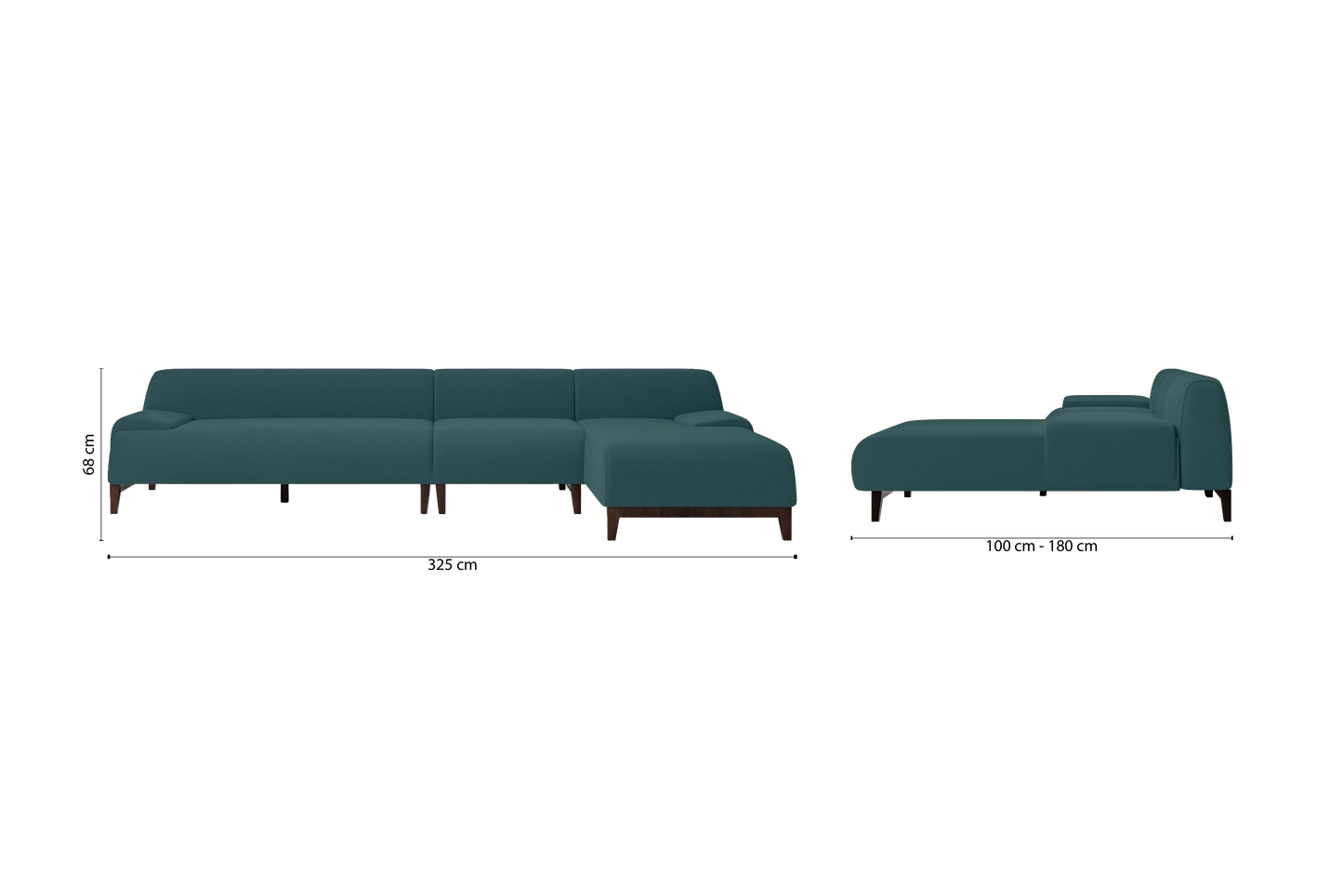 Pavia 4 Seater Right Hand Facing Chaise Lounge Corner Sofa Teal Linen Fabric