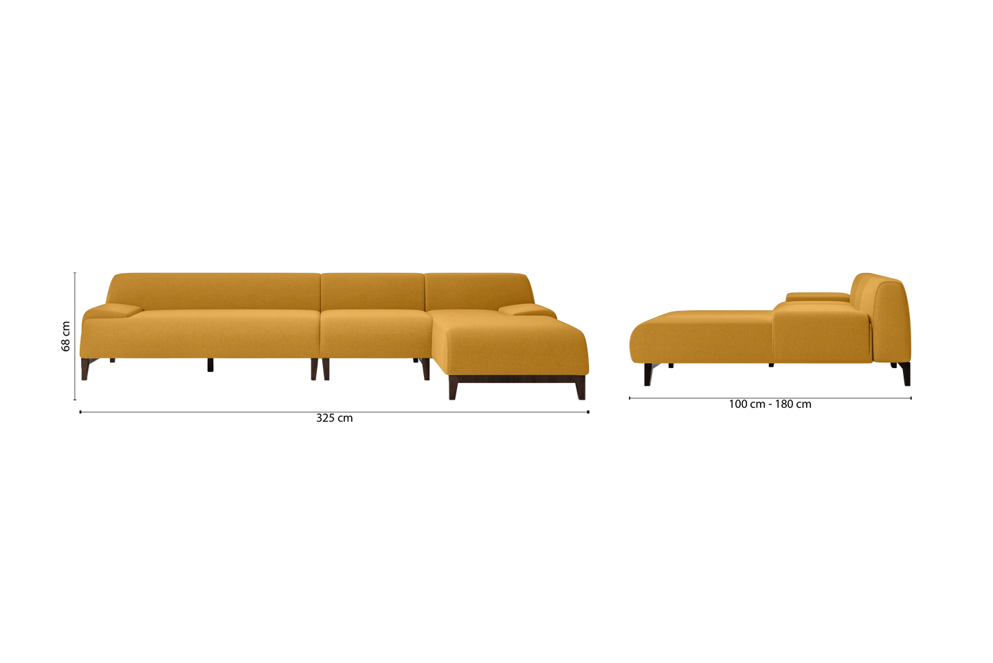 Pavia 4 Seater Right Hand Facing Chaise Lounge Corner Sofa Yellow Linen Fabric