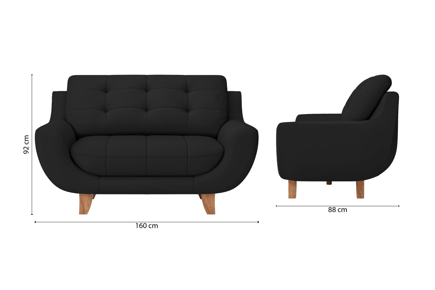 Perugia 2 Seater Sofa Black Leather