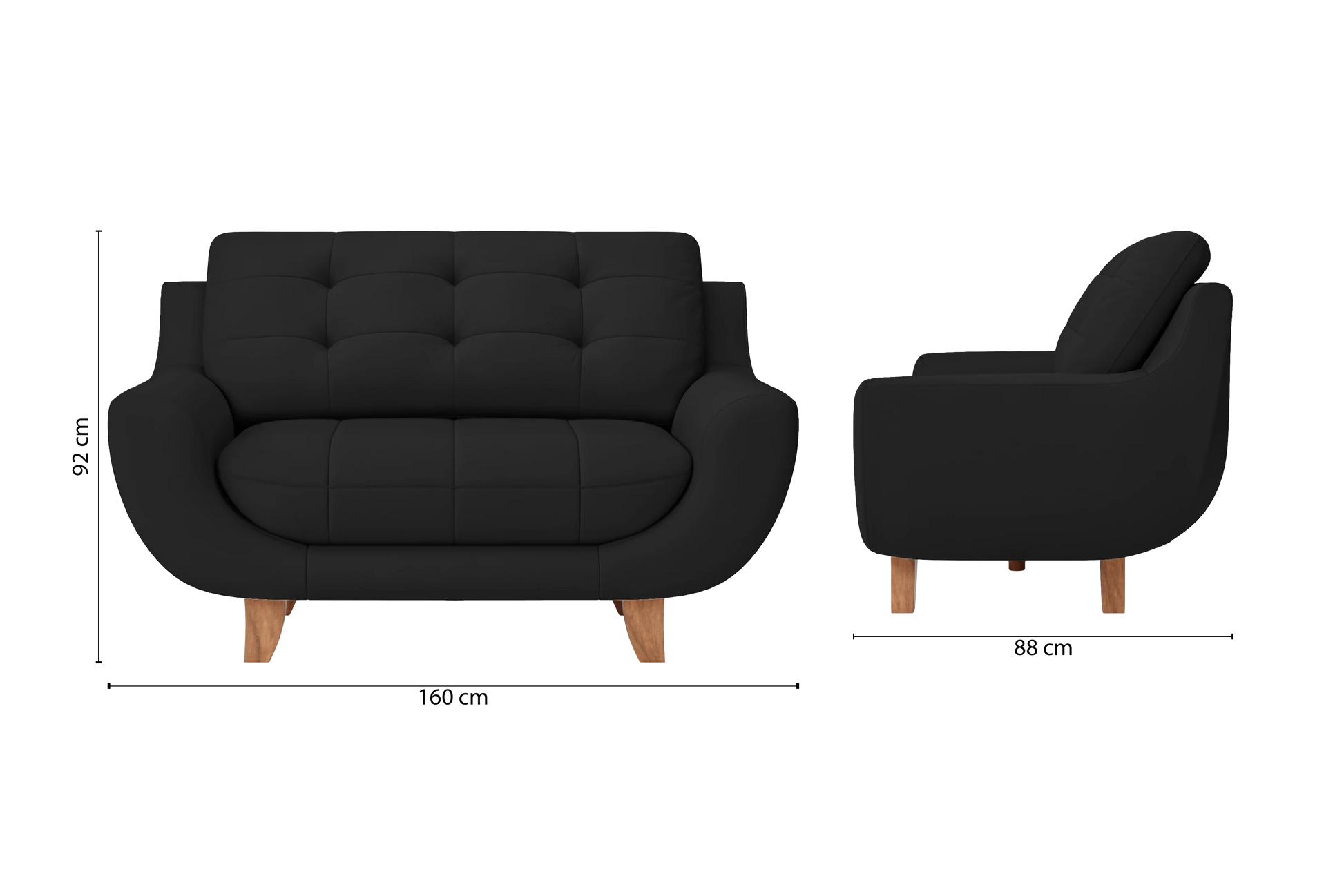 Perugia 2 Seater Sofa Black Leather