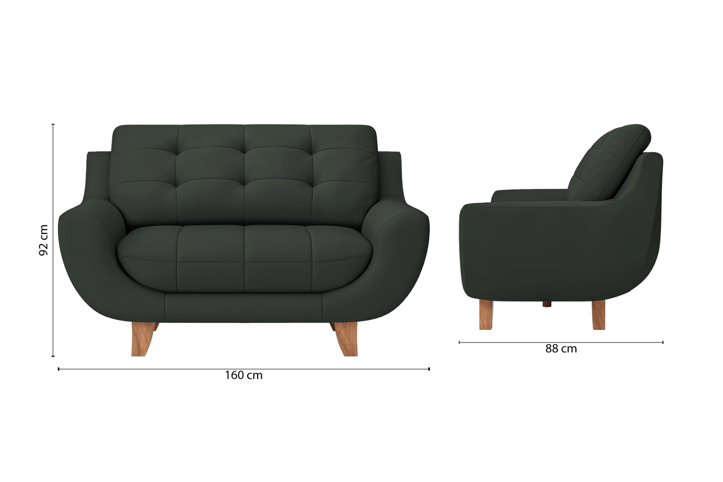 Perugia 2 Seater Sofa Green Leather