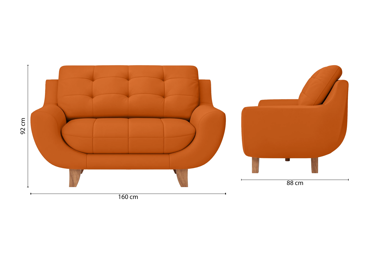 Perugia 2 Seater Sofa Orange Leather