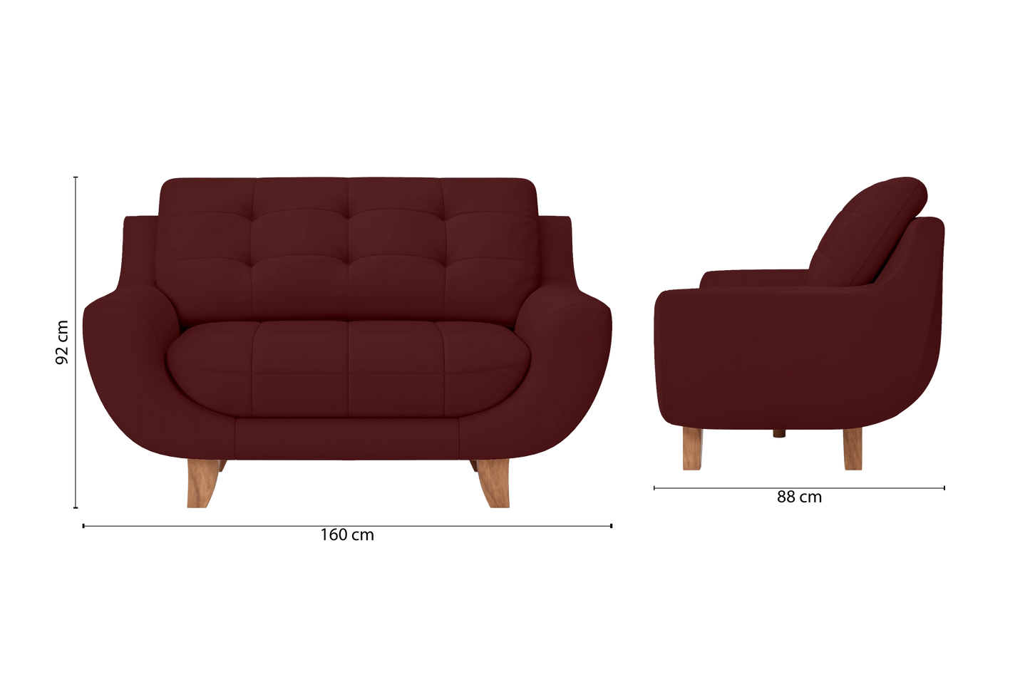 Perugia 2 Seater Sofa Red Leather