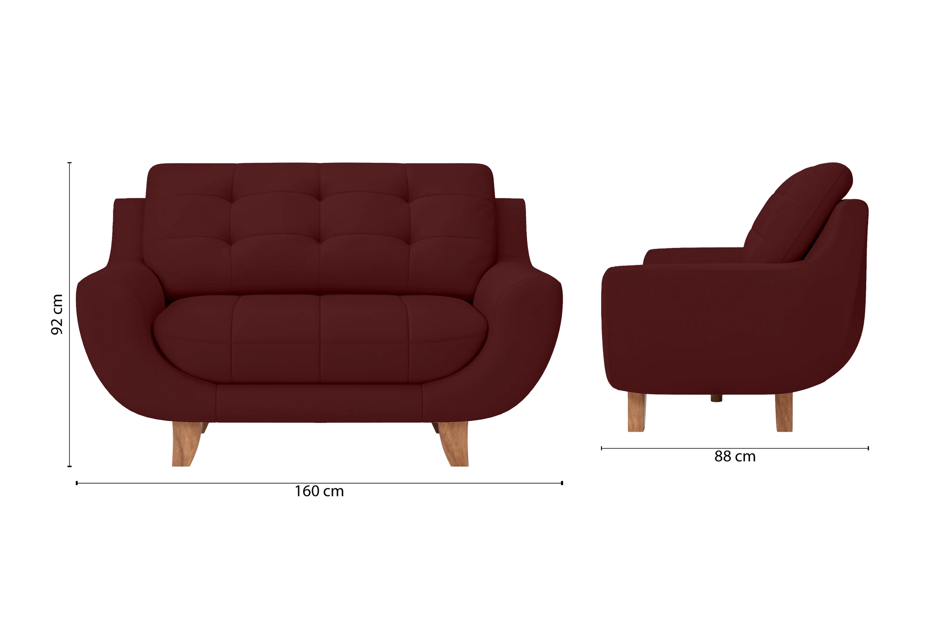 Perugia 2 Seater Sofa Red Leather