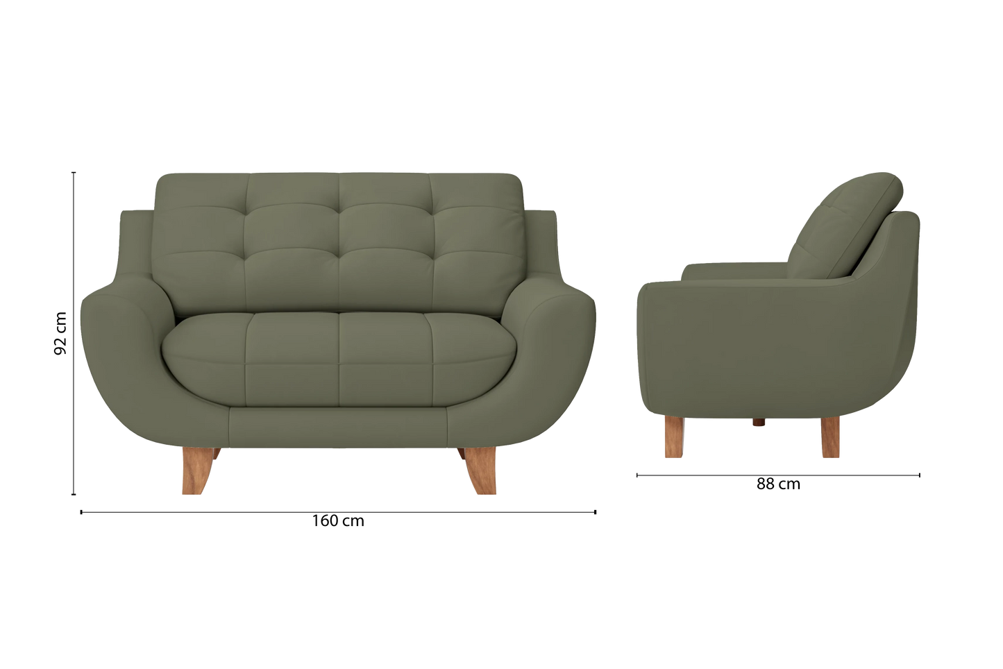 Perugia 2 Seater Sofa Sage Leather