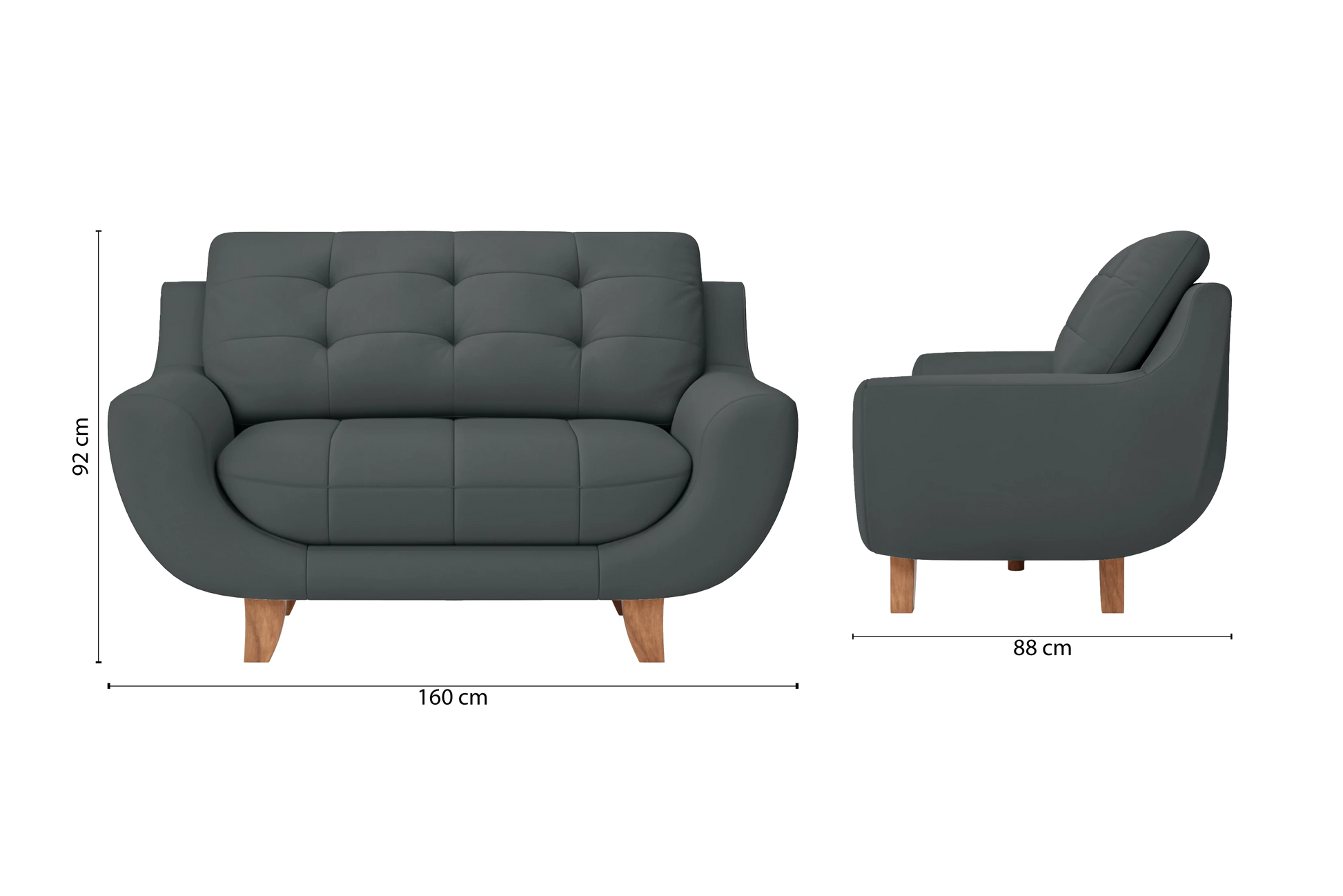 Perugia 2 Seater Sofa Slate Leather