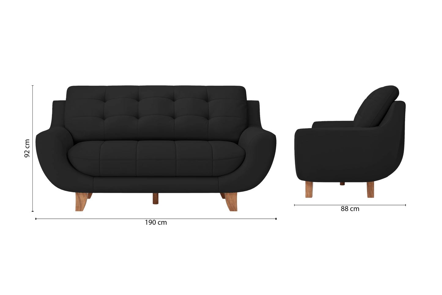 Perugia 3 Seater Sofa Black Leather