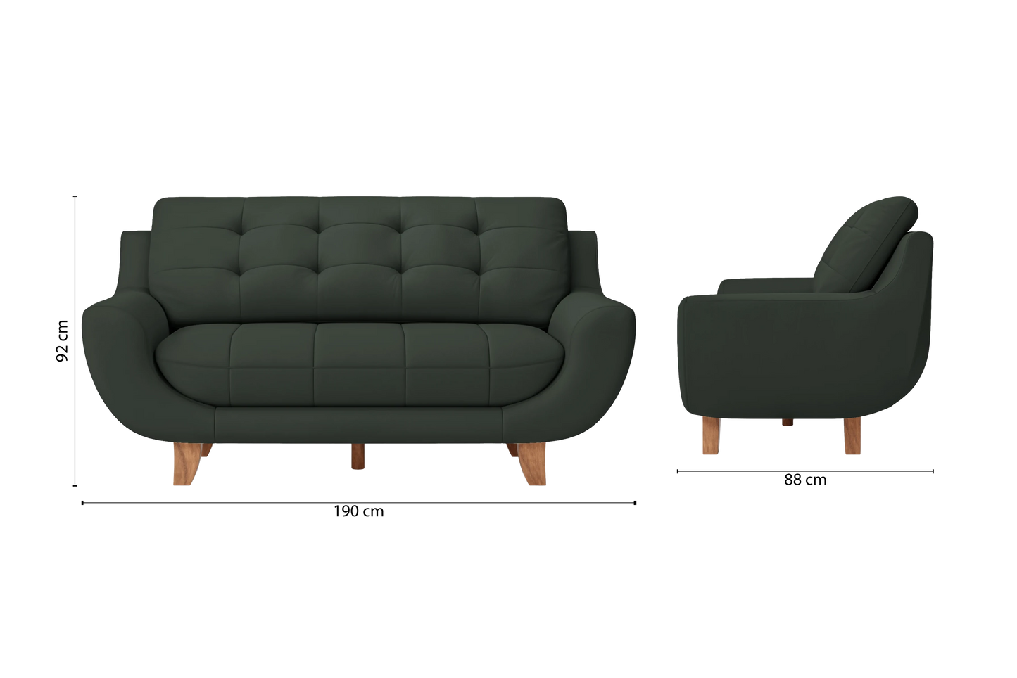 Perugia 3 Seater Sofa Green Leather