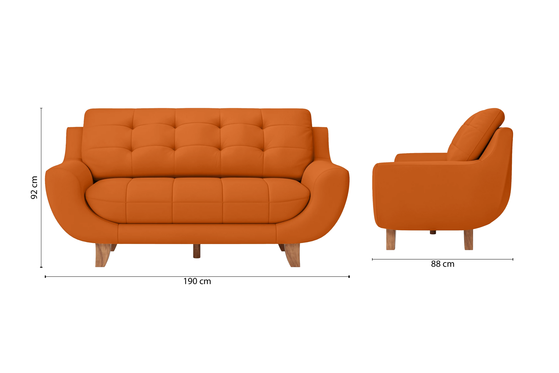 Perugia 3 Seater Sofa Orange Leather