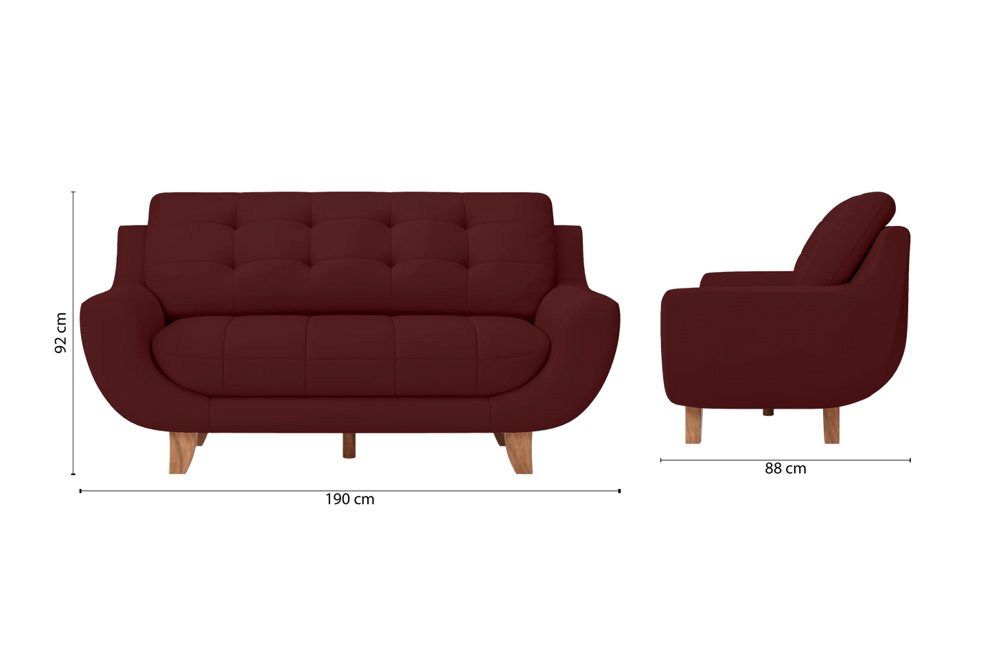 Perugia 3 Seater Sofa Red Leather