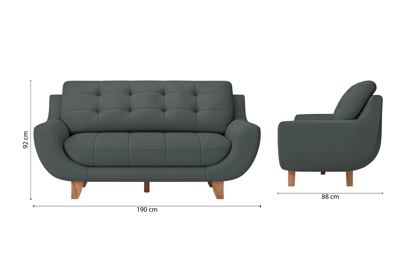 Perugia 3 Seater Sofa Slate Leather