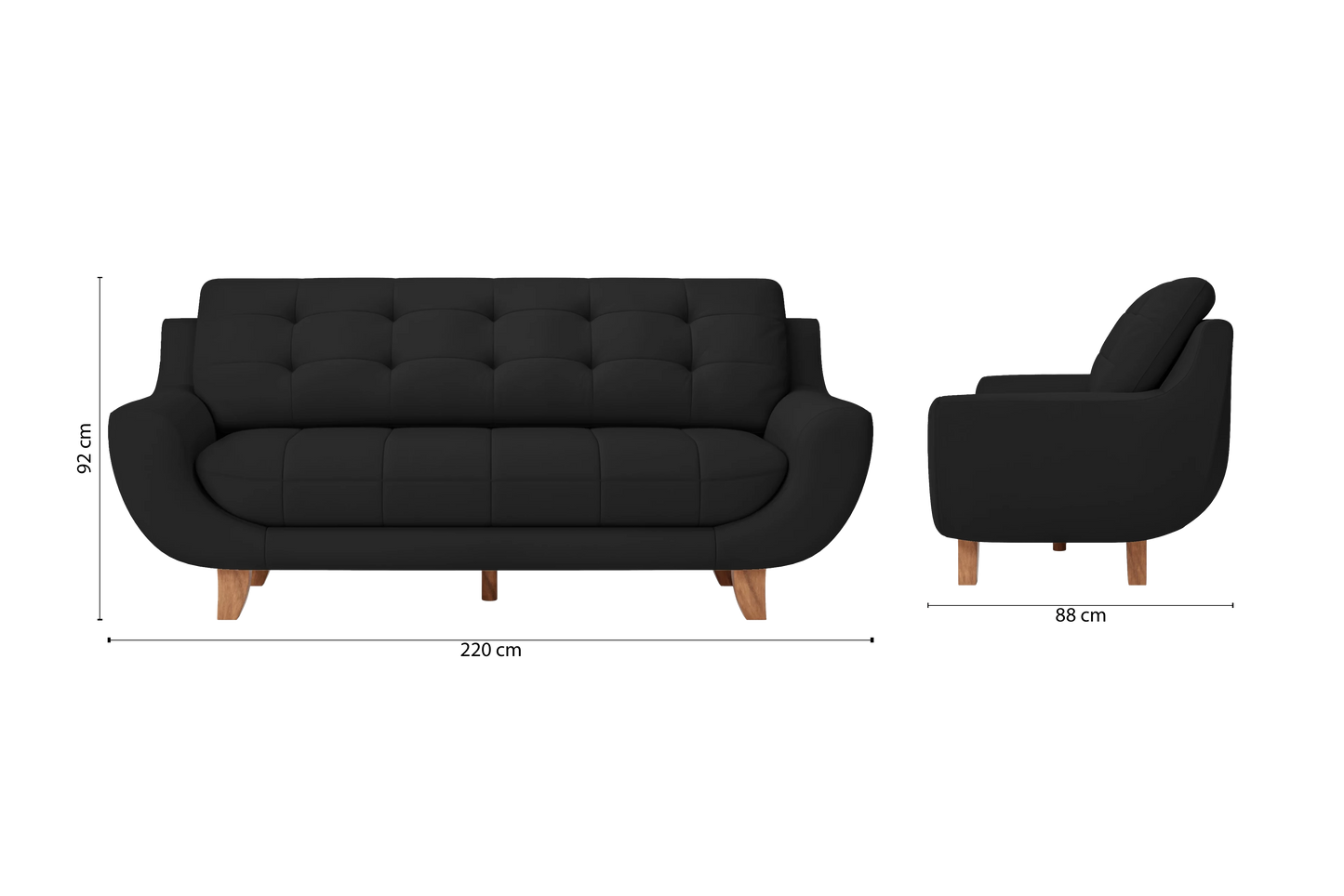 Perugia 4 Seater Sofa Black Leather