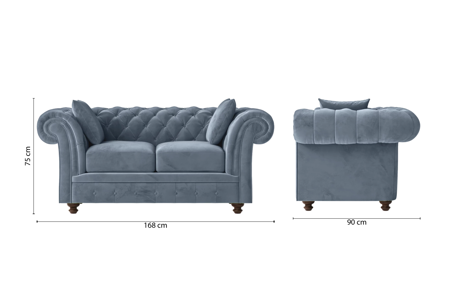 Pesaro 2 Seater Sofa Baby Blue Velvet