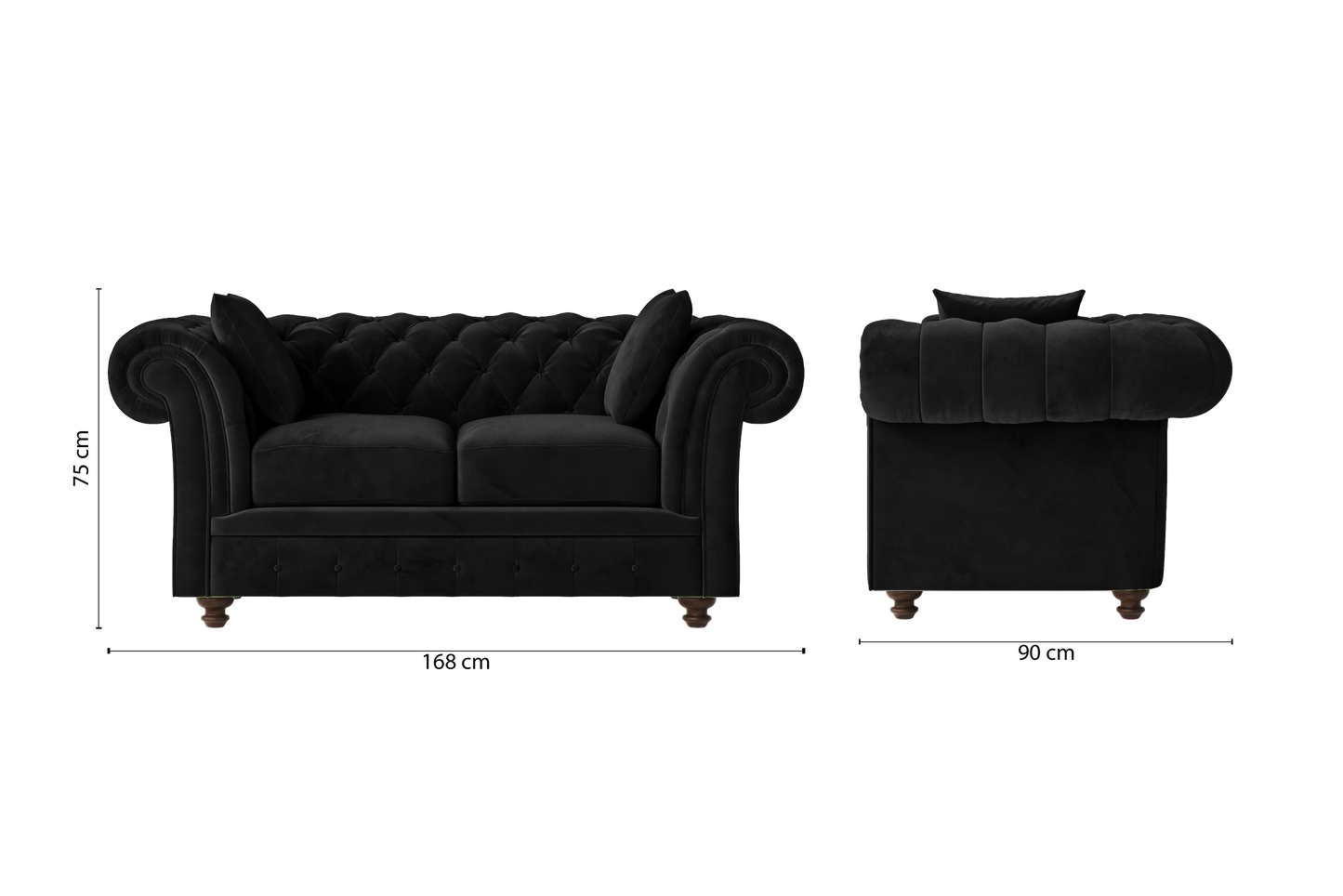 Pesaro 2 Seater Sofa Black Velvet