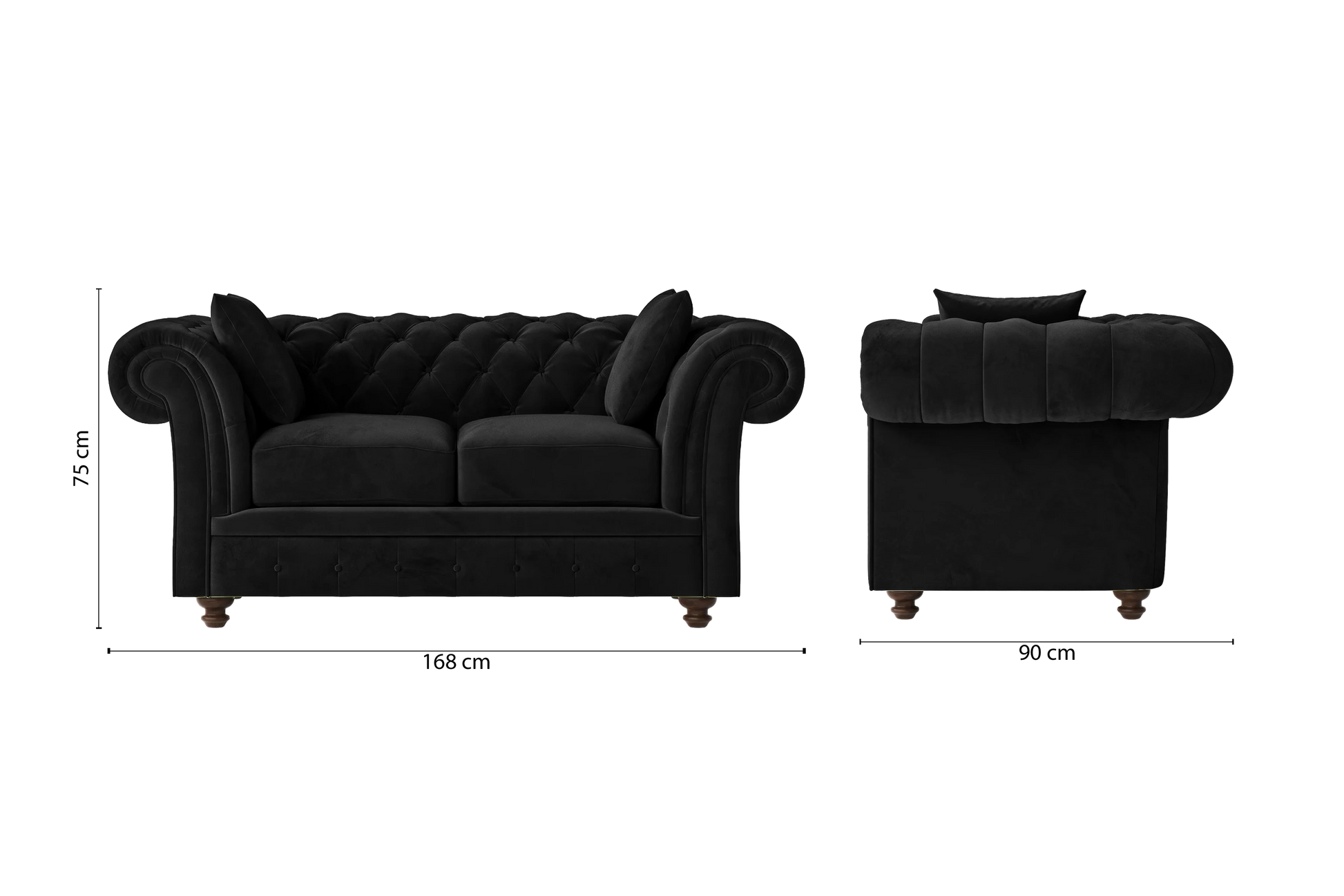 Pesaro 2 Seater Sofa Black Velvet