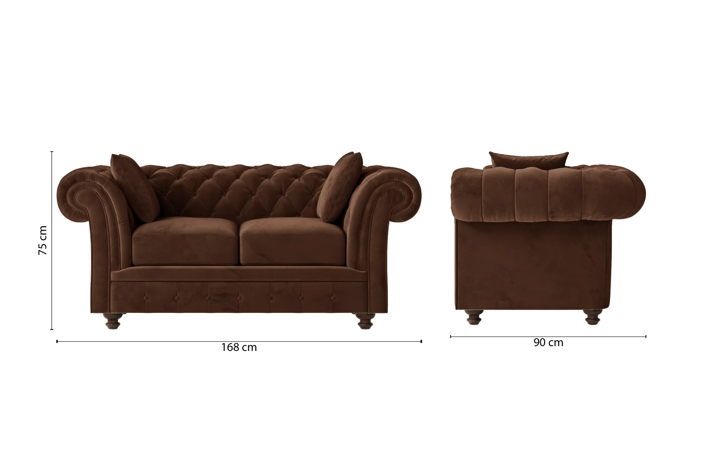 Pesaro 2 Seater Sofa Coffee Brown Velvet