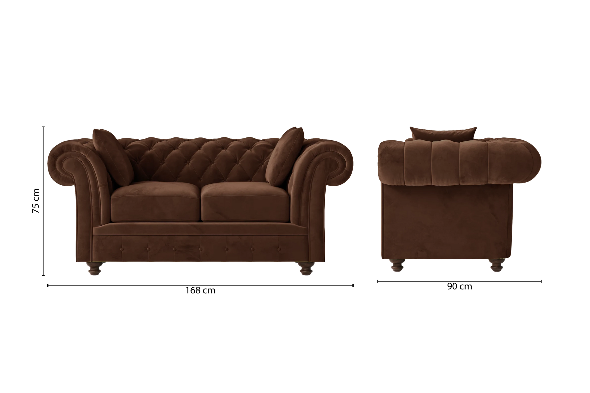 Pesaro 2 Seater Sofa Coffee Brown Velvet