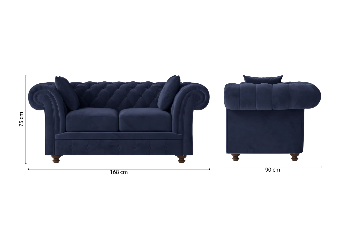 Pesaro 2 Seater Sofa Dark Blue Velvet