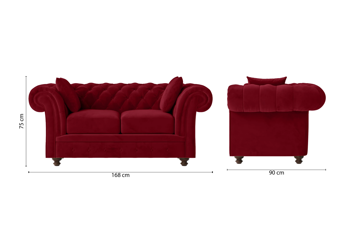 Pesaro 2 Seater Sofa Red Velvet