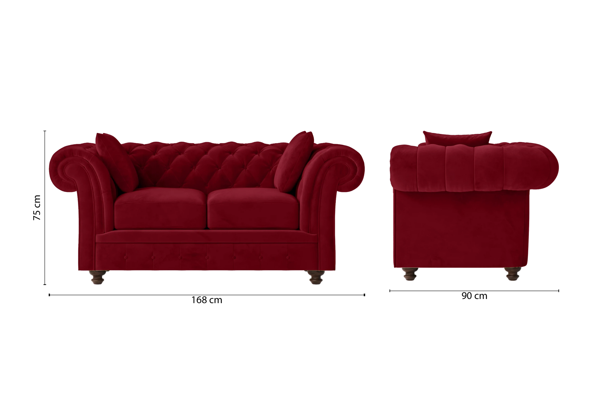 Pesaro 2 Seater Sofa Red Velvet