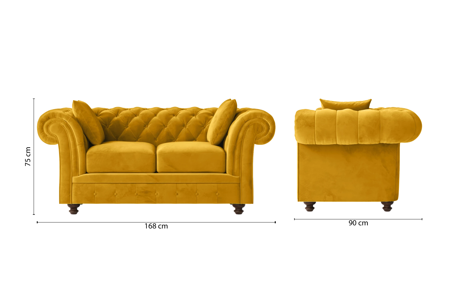 Pesaro 2 Seater Sofa Yellow Velvet