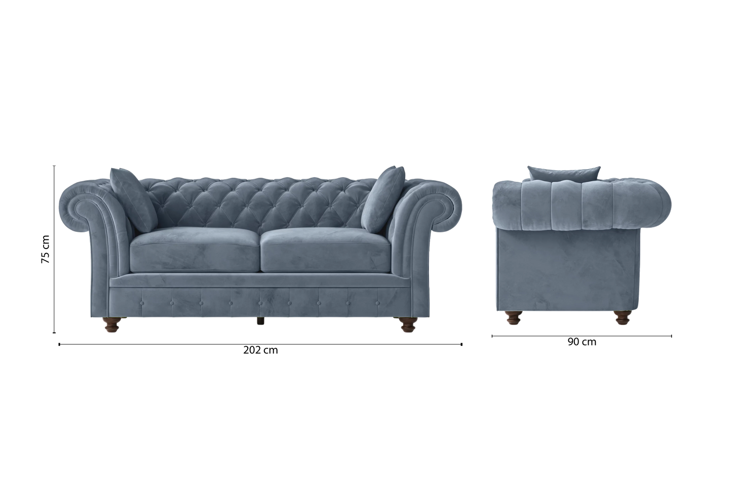 Pesaro 3 Seater Sofa Baby Blue Velvet