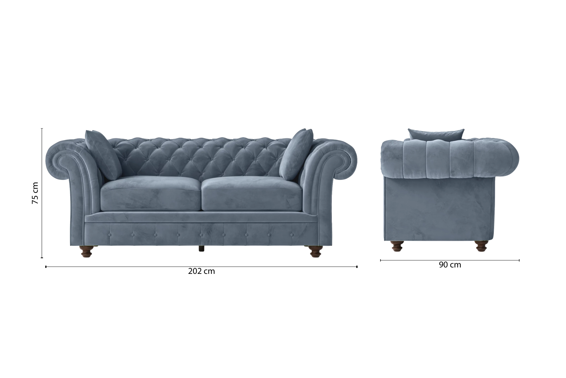 Pesaro 3 Seater Sofa Baby Blue Velvet