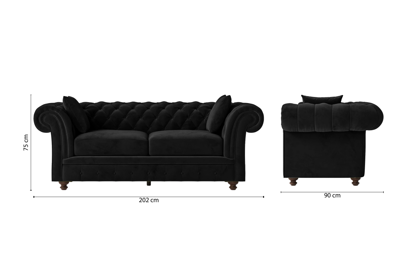 Pesaro 3 Seater Sofa Black Velvet