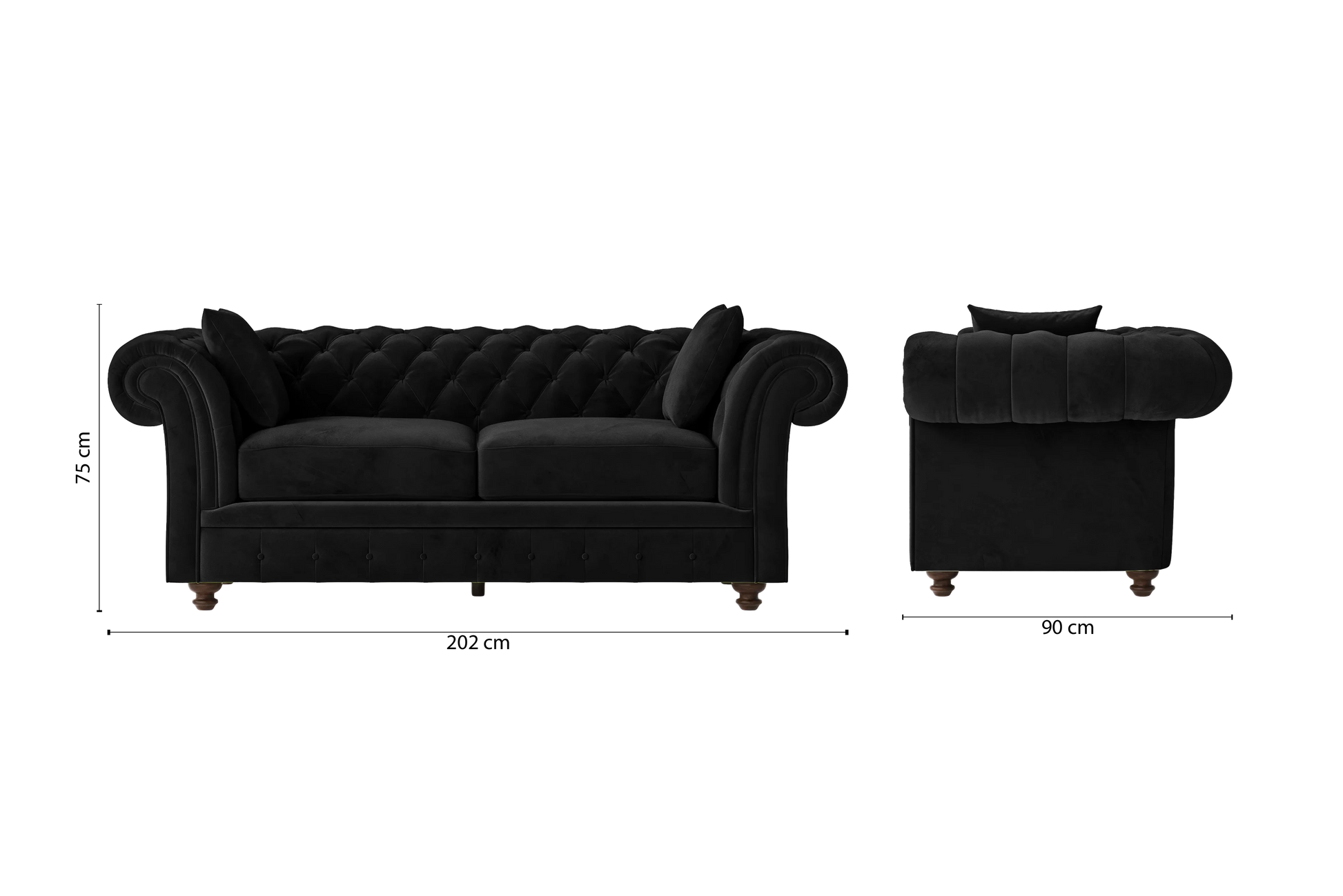 Pesaro 3 Seater Sofa Black Velvet