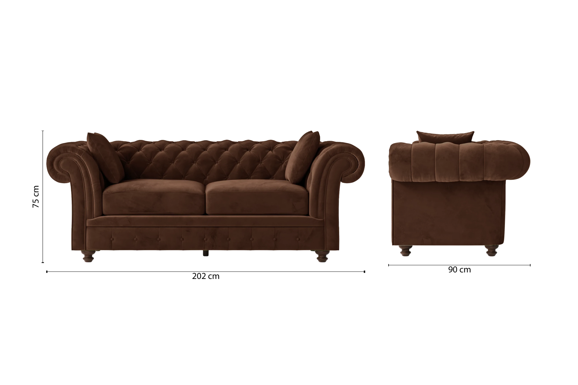 Pesaro 3 Seater Sofa Coffee Brown Velvet