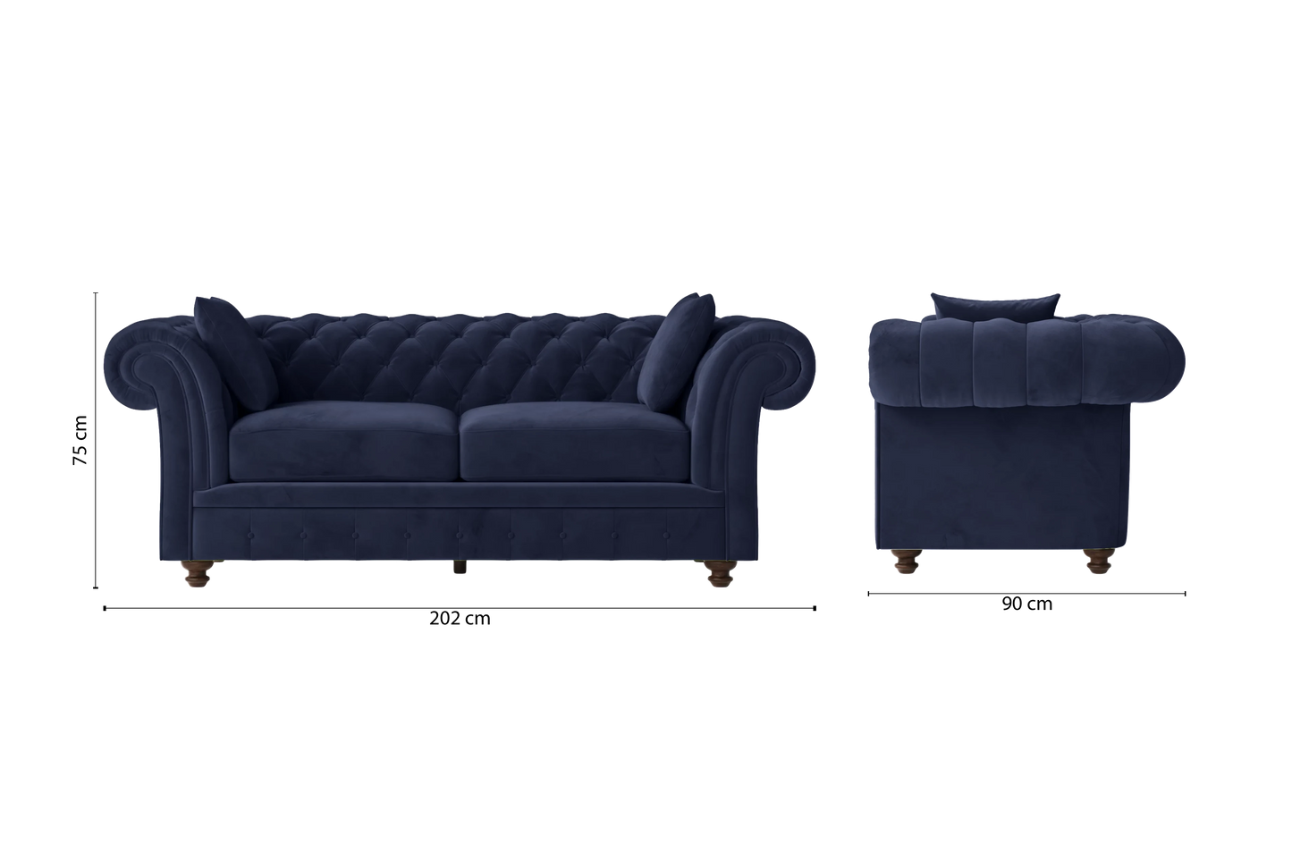 Pesaro 3 Seater Sofa Dark Blue Velvet