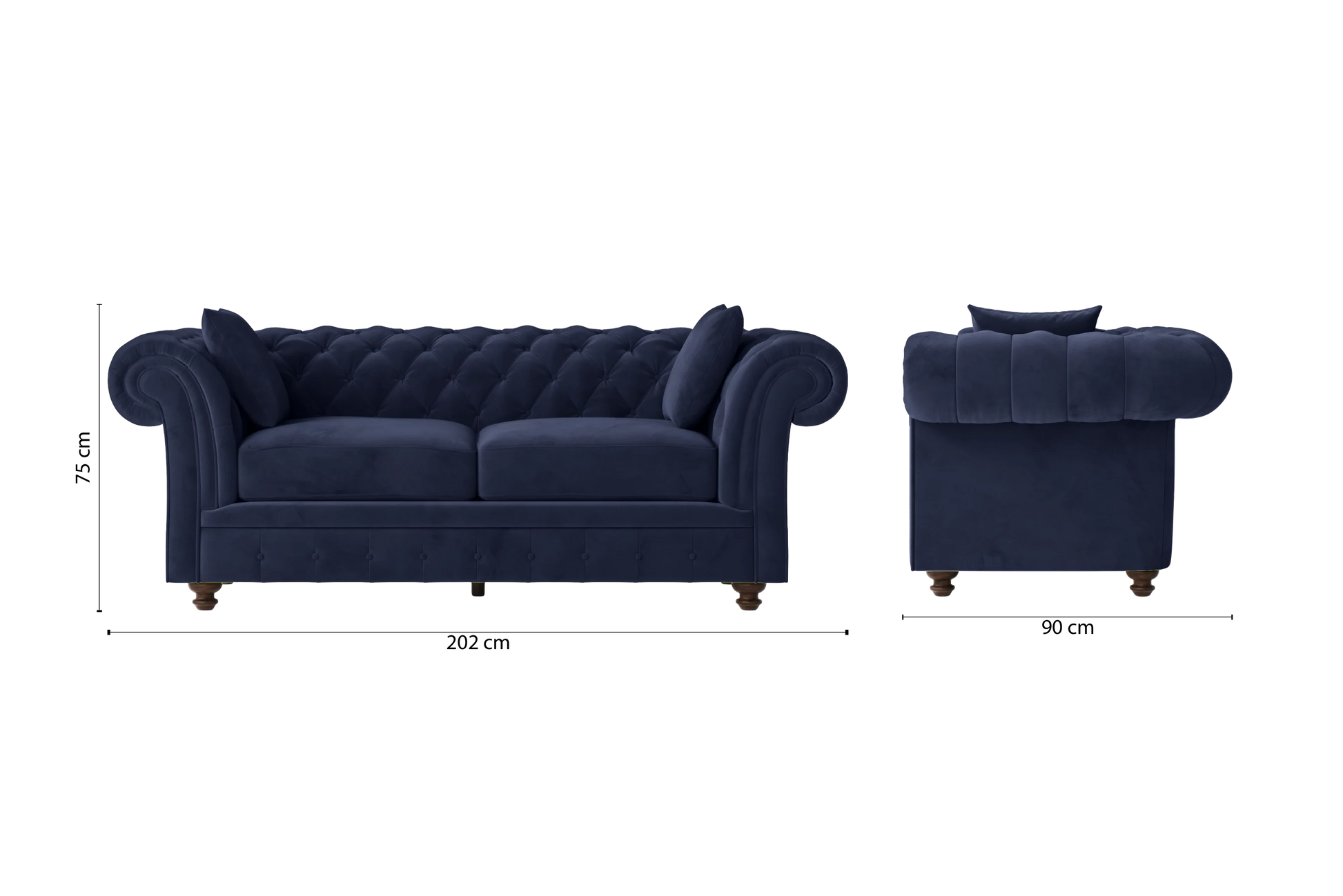 Pesaro 3 Seater Sofa Dark Blue Velvet