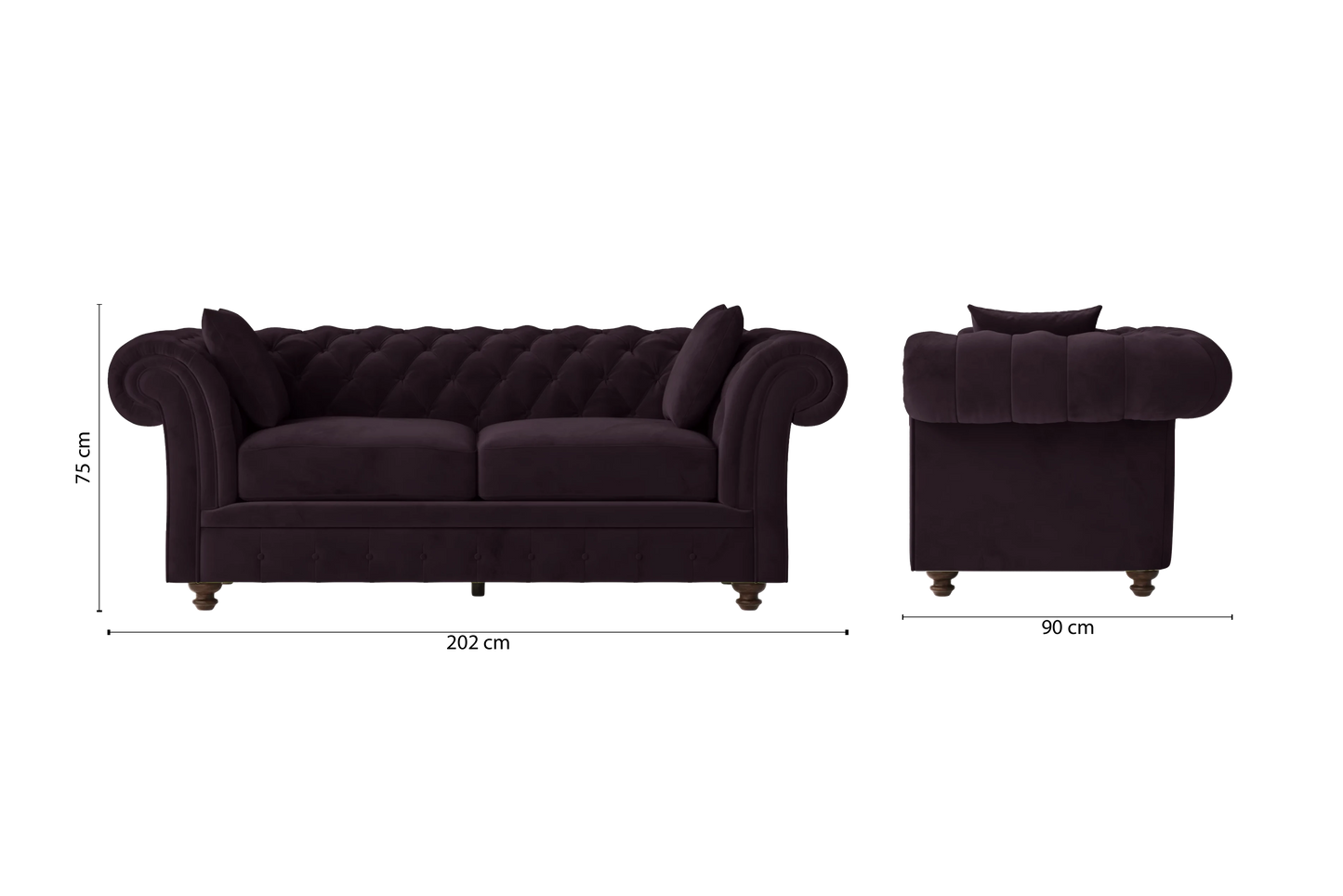 Pesaro 3 Seater Sofa Purple Velvet