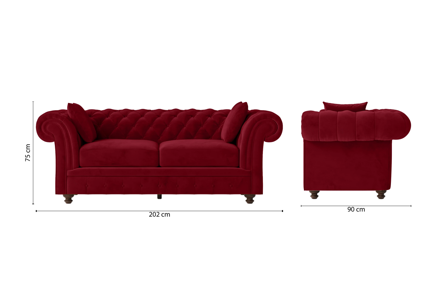 Pesaro 3 Seater Sofa Red Velvet