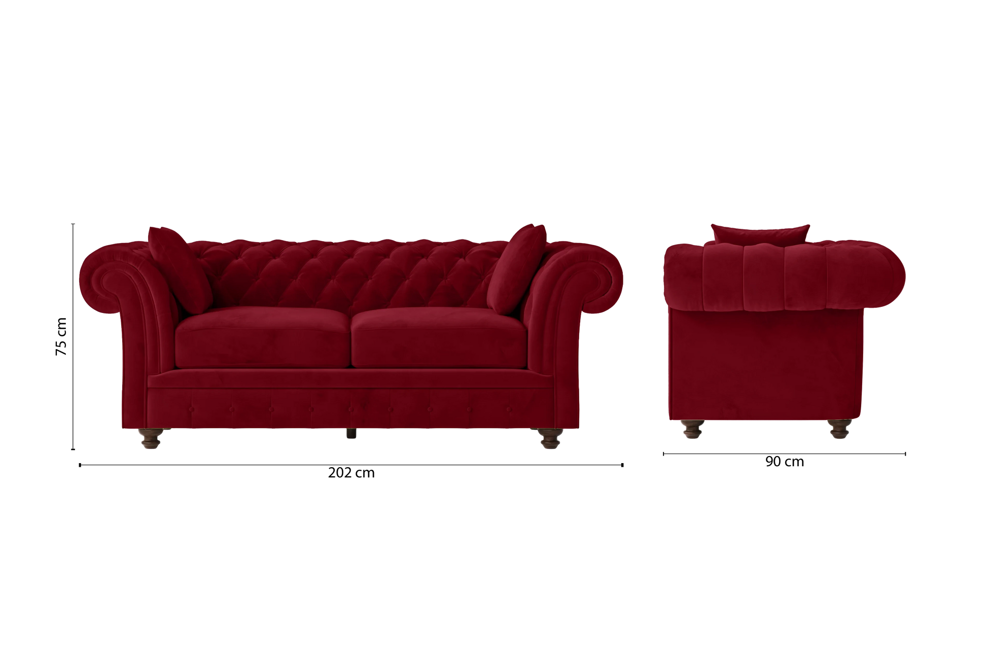 Pesaro 3 Seater Sofa Red Velvet