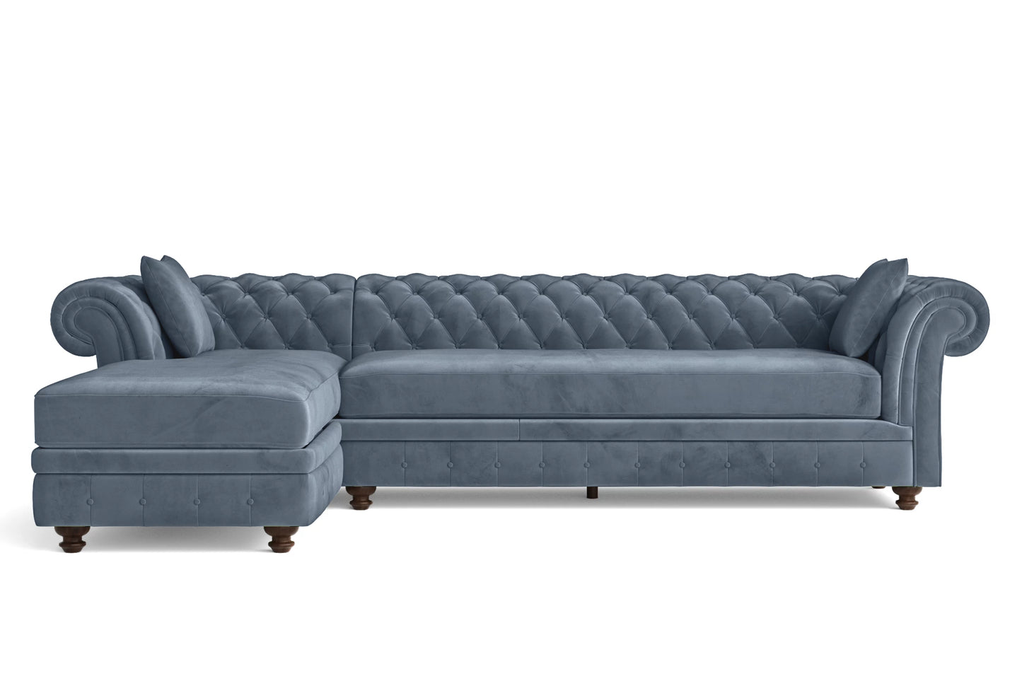 Pesaro 4 Seater Left Hand Facing Chaise Lounge Corner Sofa Baby Blue Velvet